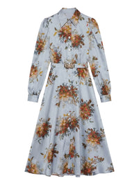 Robe avec ceinture bijou et manches longues - Azzurro Fantasia