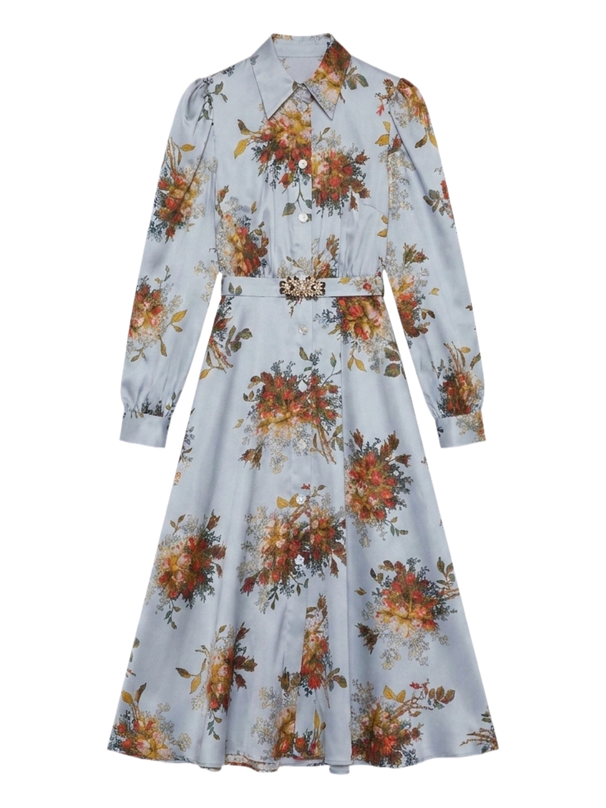 Robe avec ceinture bijou et manches longues - Azzurro Fantasia