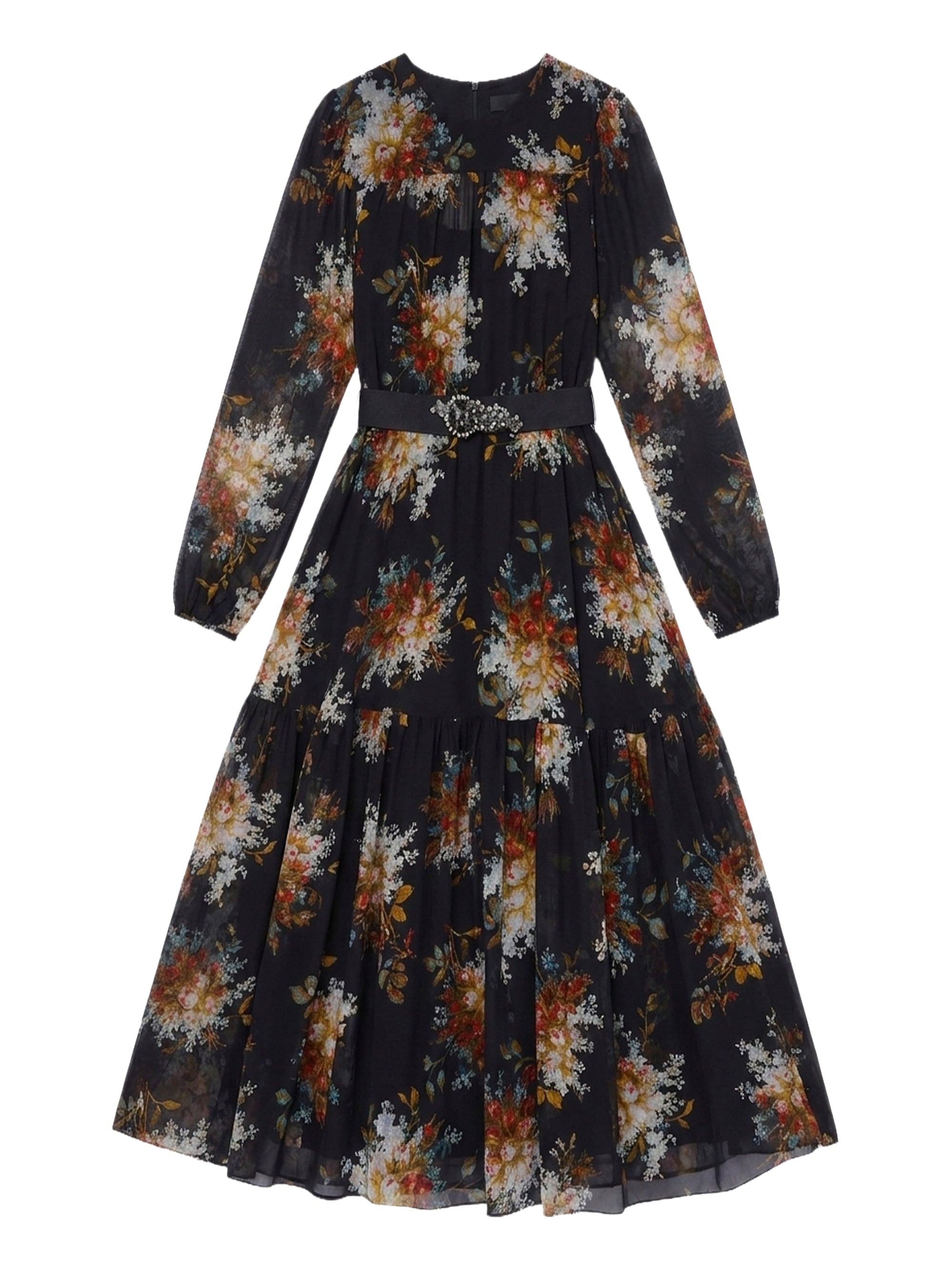 Robe avec ceinture bijou et manches longues - Nero Fantasia