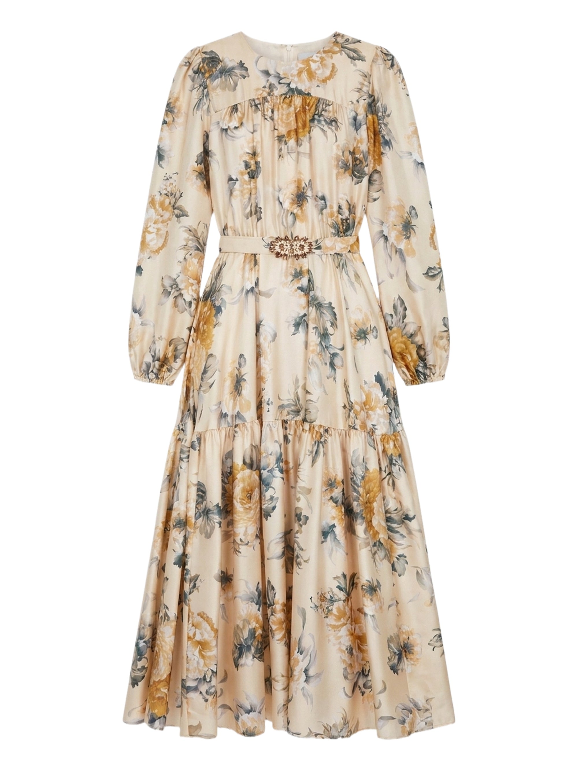 Robe longue en soie avec ceinture - Crema Fantasia