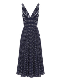 Robe midi à pois avec décolleté V en soie - Blu & Bianco