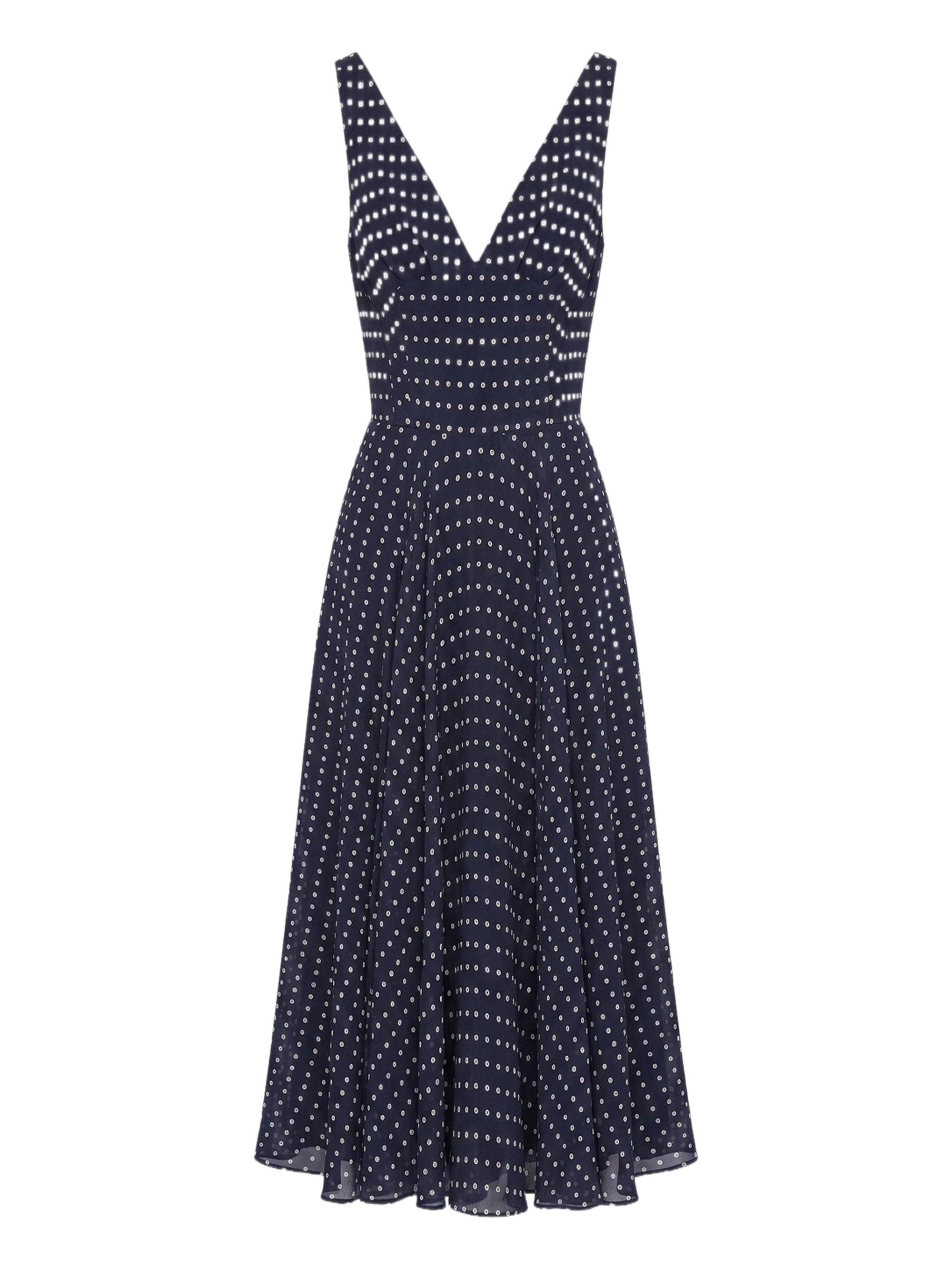 Robe midi à pois avec décolleté V en soie - Blu & Bianco