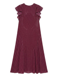 Robe midi à pois avec détail volant sur le côté en soie - Bordeaux & Bianco