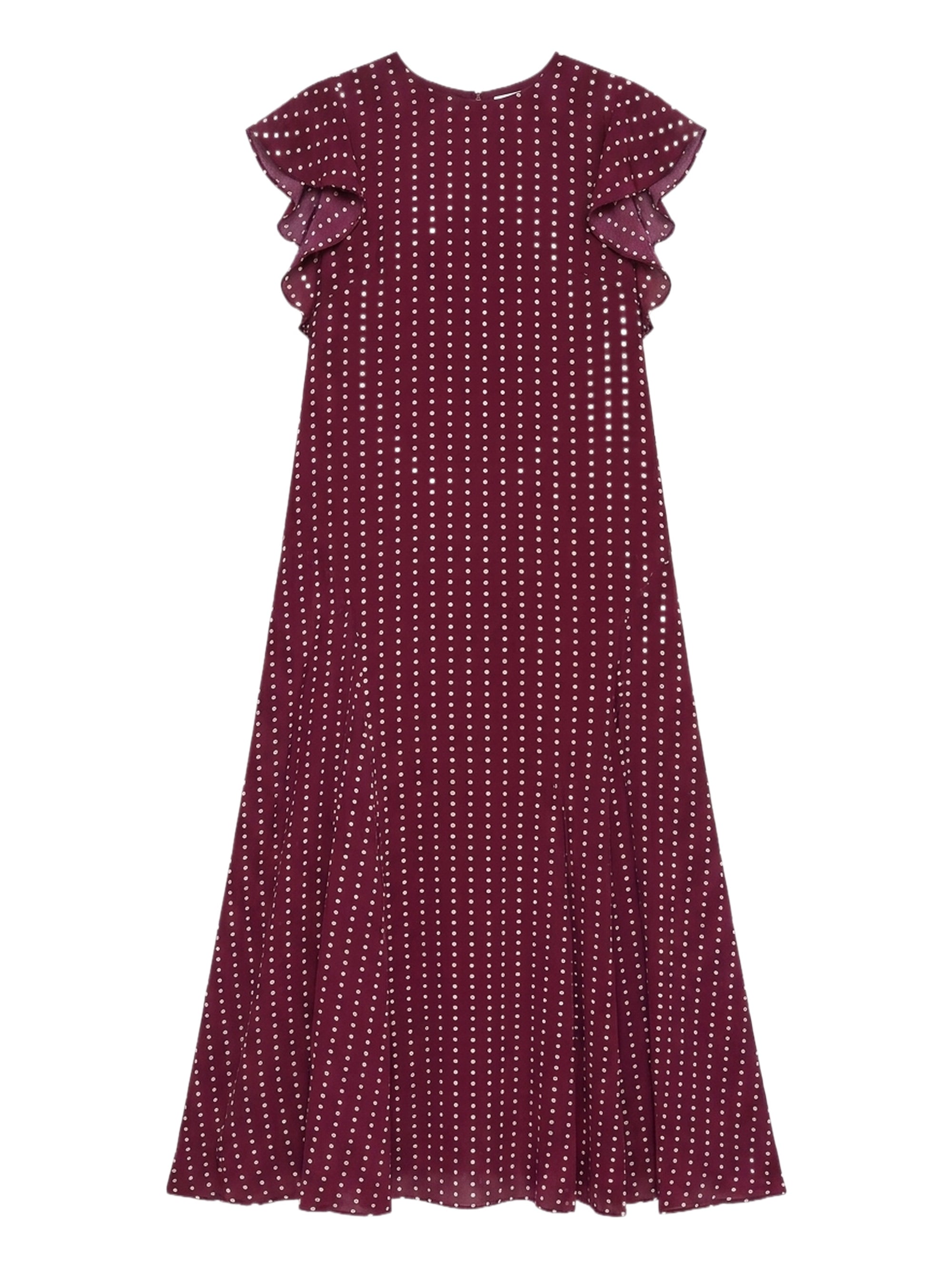 Robe midi à pois avec détail volant sur le côté en soie - Bordeaux & Bianco