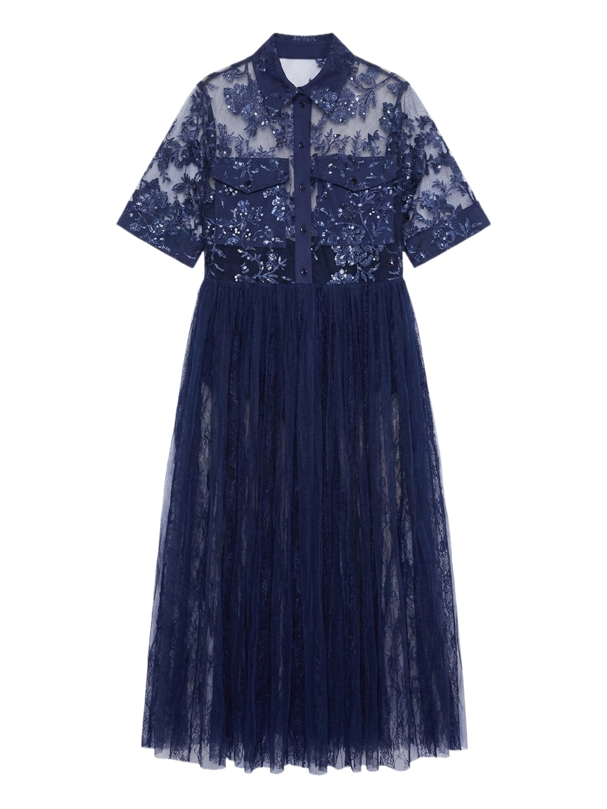 Robe chemise en organza avec poches - Blu