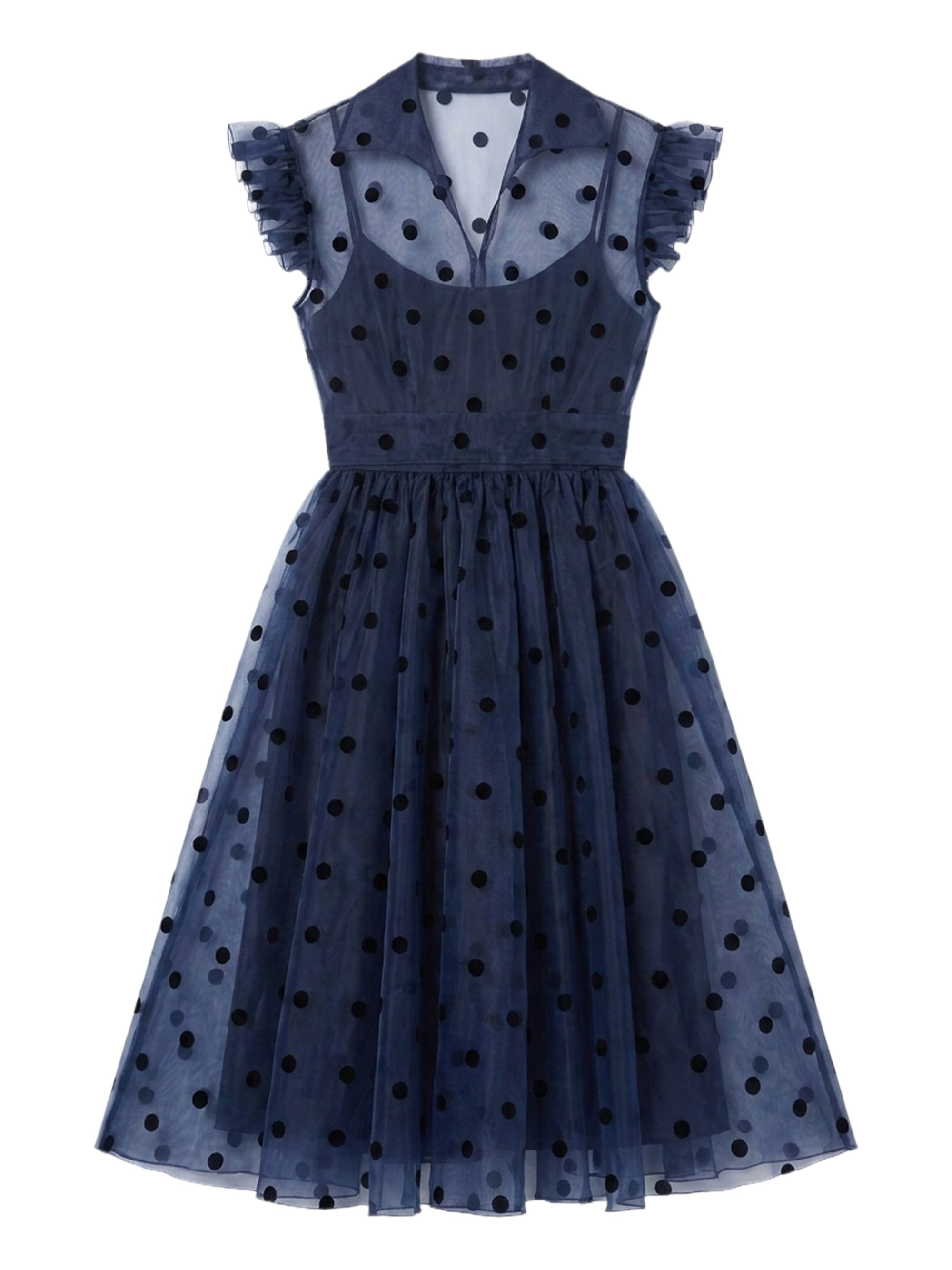 Robe babydoll en organza à pois et manches courtes - Blu & Nero