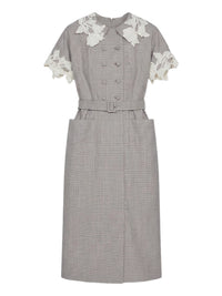 Robe midi avec ceinture à la taille et détails macramé - Beige Fantasia
