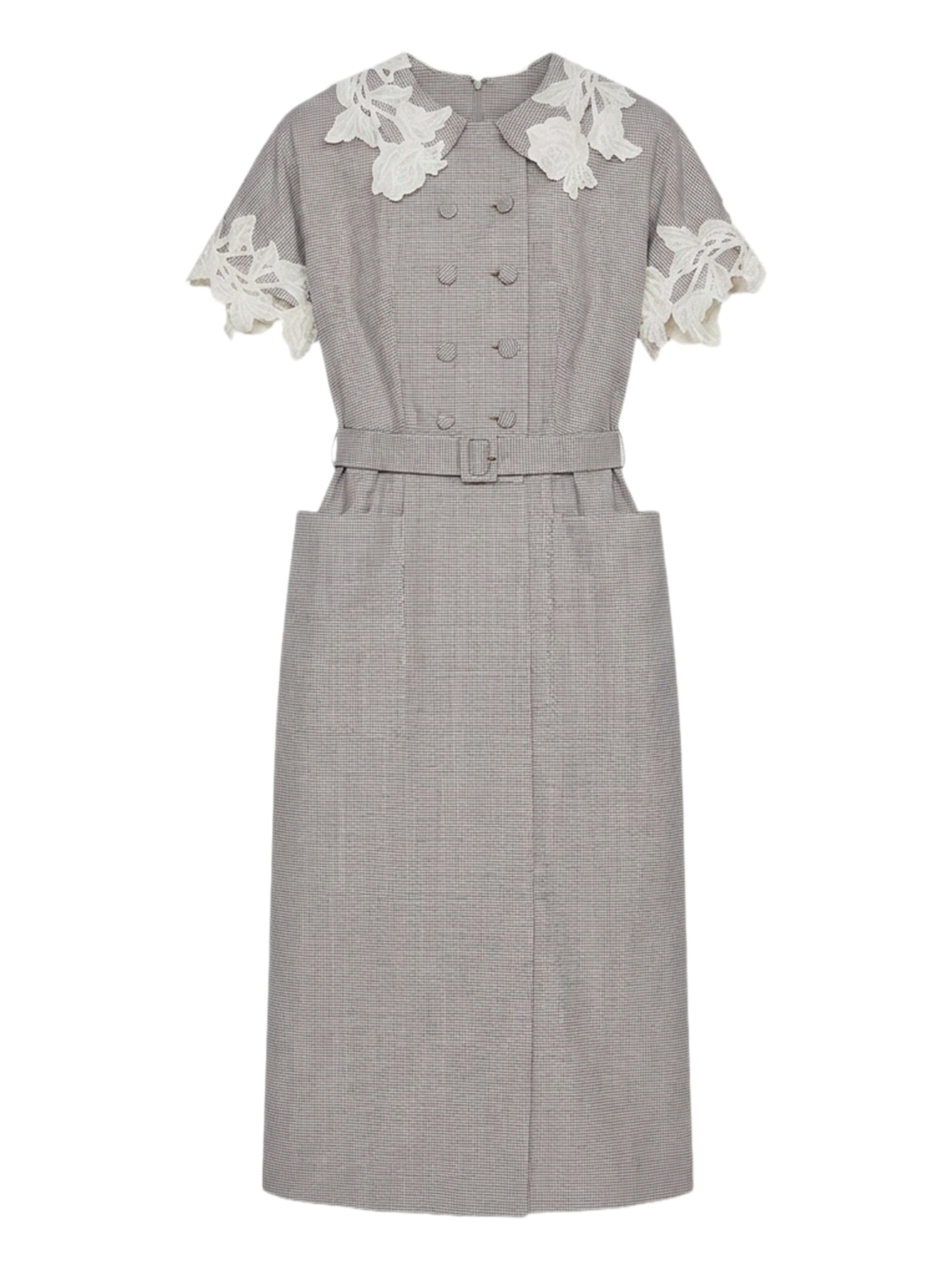 Robe midi avec ceinture à la taille et détails macramé - Beige Fantasia