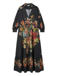 Robe florale ample - Nero Fantasia Rosso