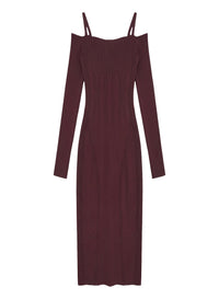 DARK BURGUNDY // burgundy boning detail knit dress