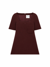 Single-pocket twill dress - Burgundy