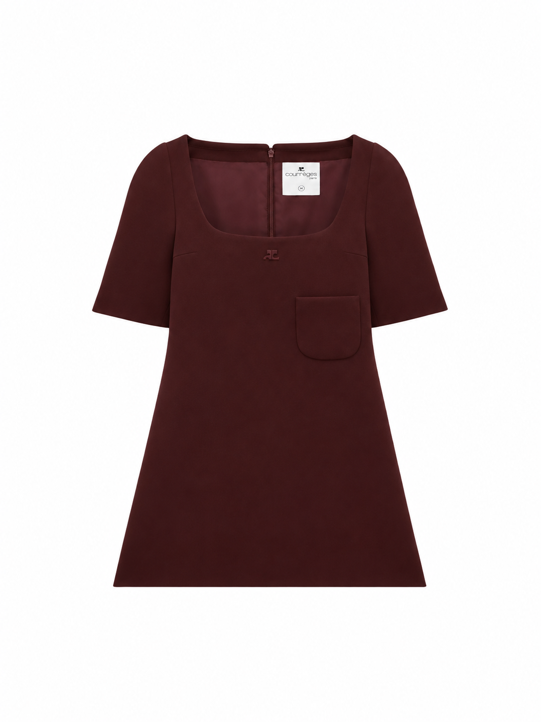 Single-pocket twill dress - Burgundy