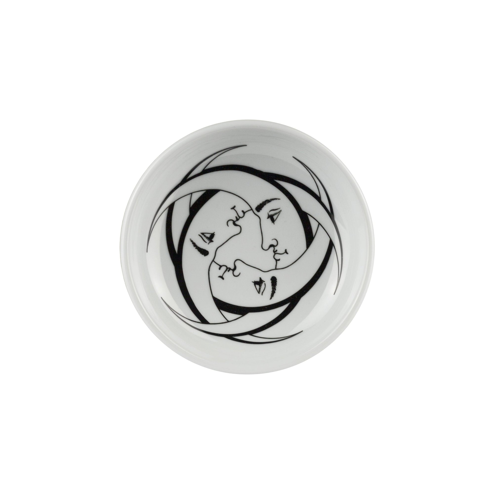 Lune Intrecciate round porcelain ashtray - Black & White