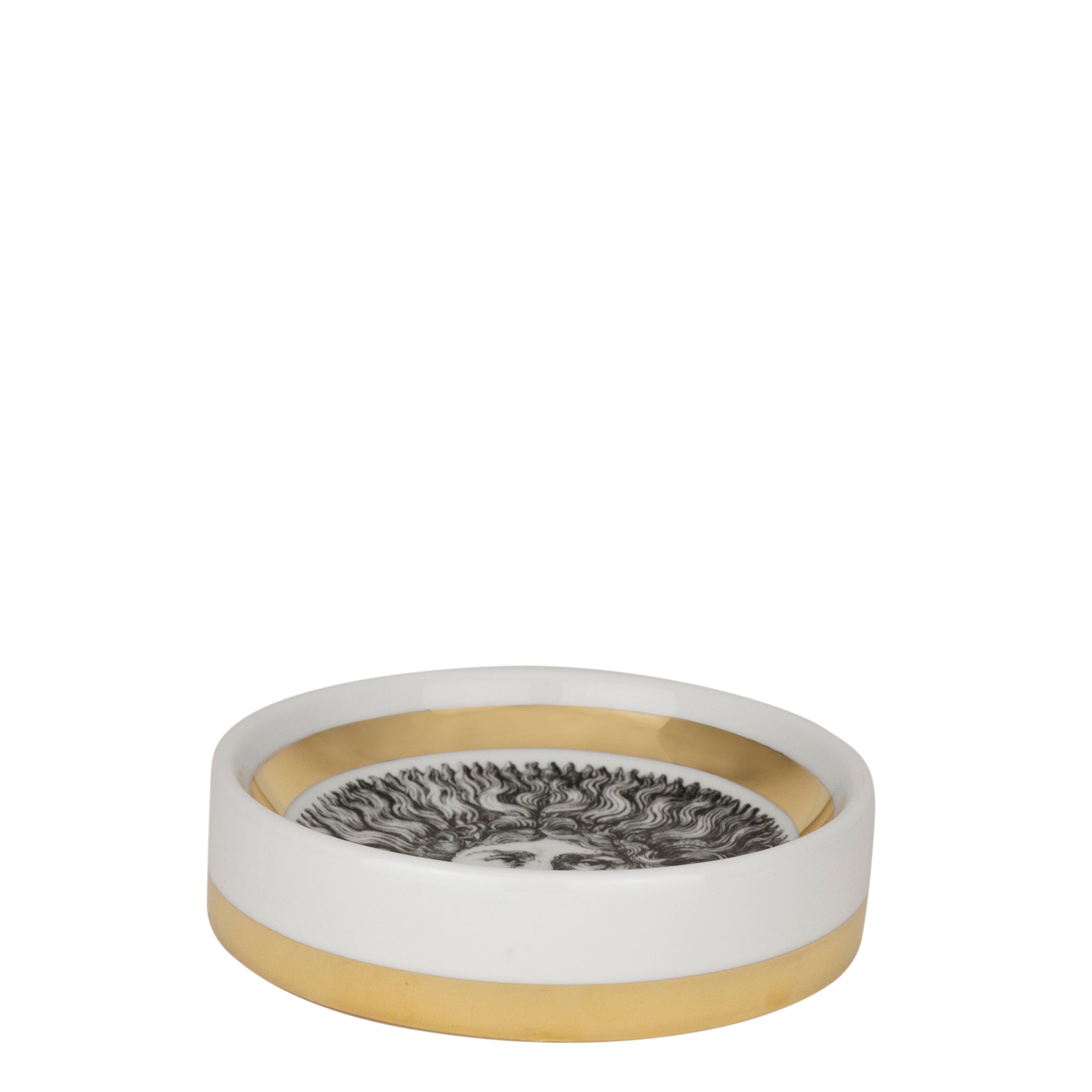 Re Sole round porcelain ashtray - Gold & Black & White