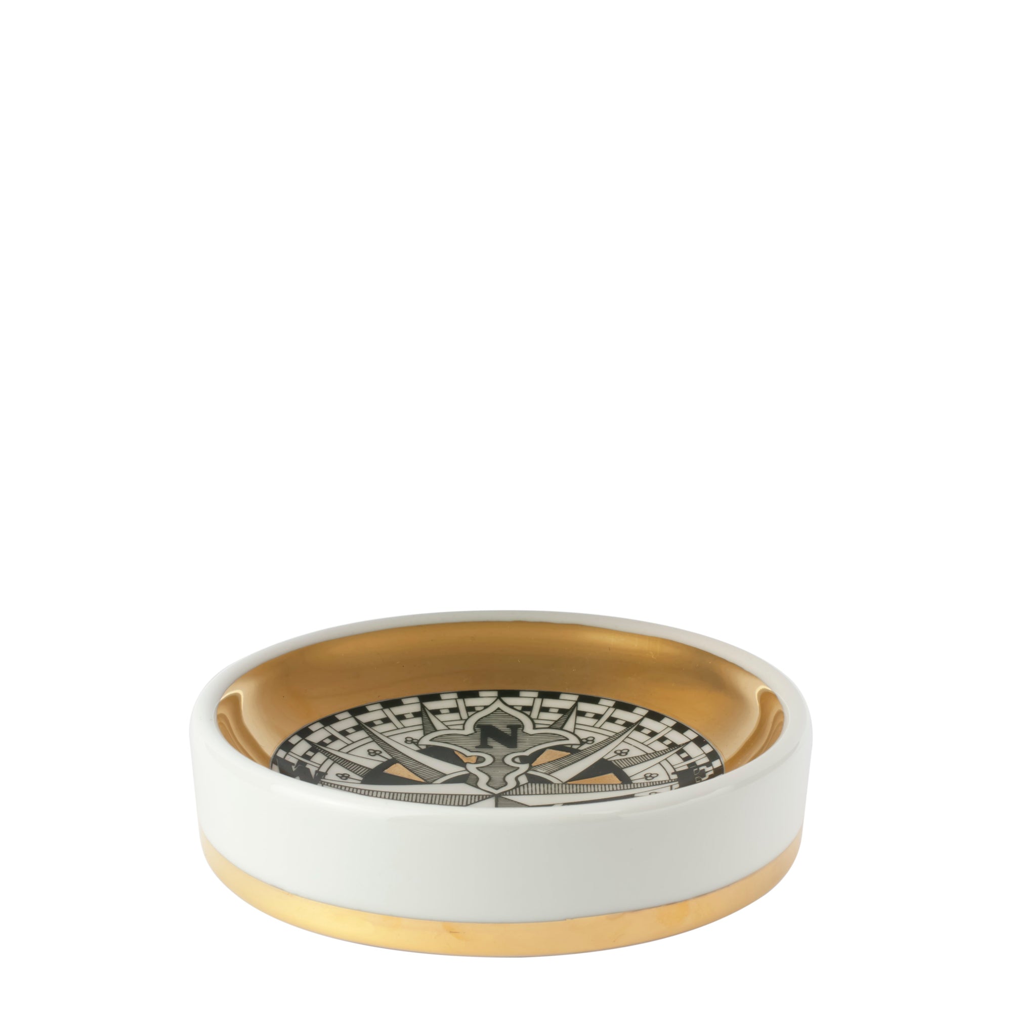 Rosa dei venti round porcelain ashtray - Gold & Black & White