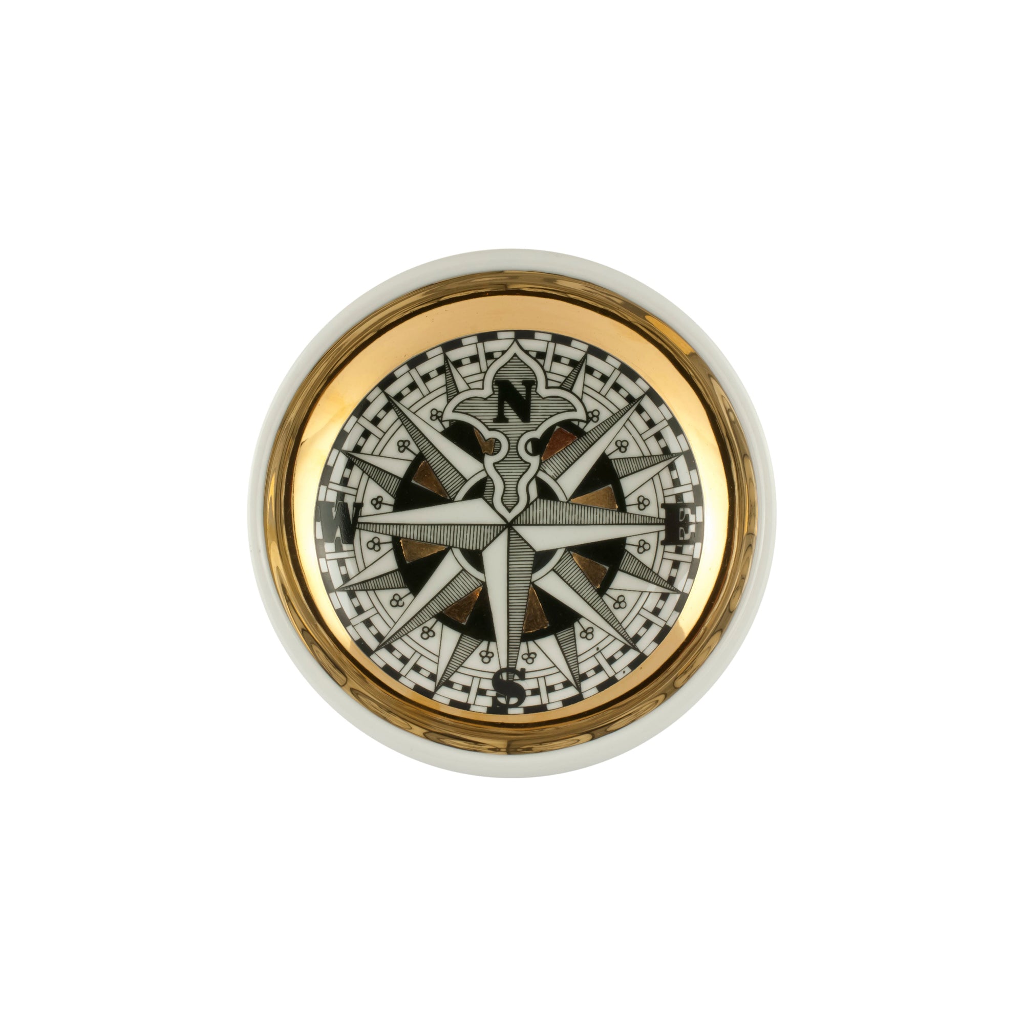 Rosa dei venti round porcelain ashtray - Gold & Black & White