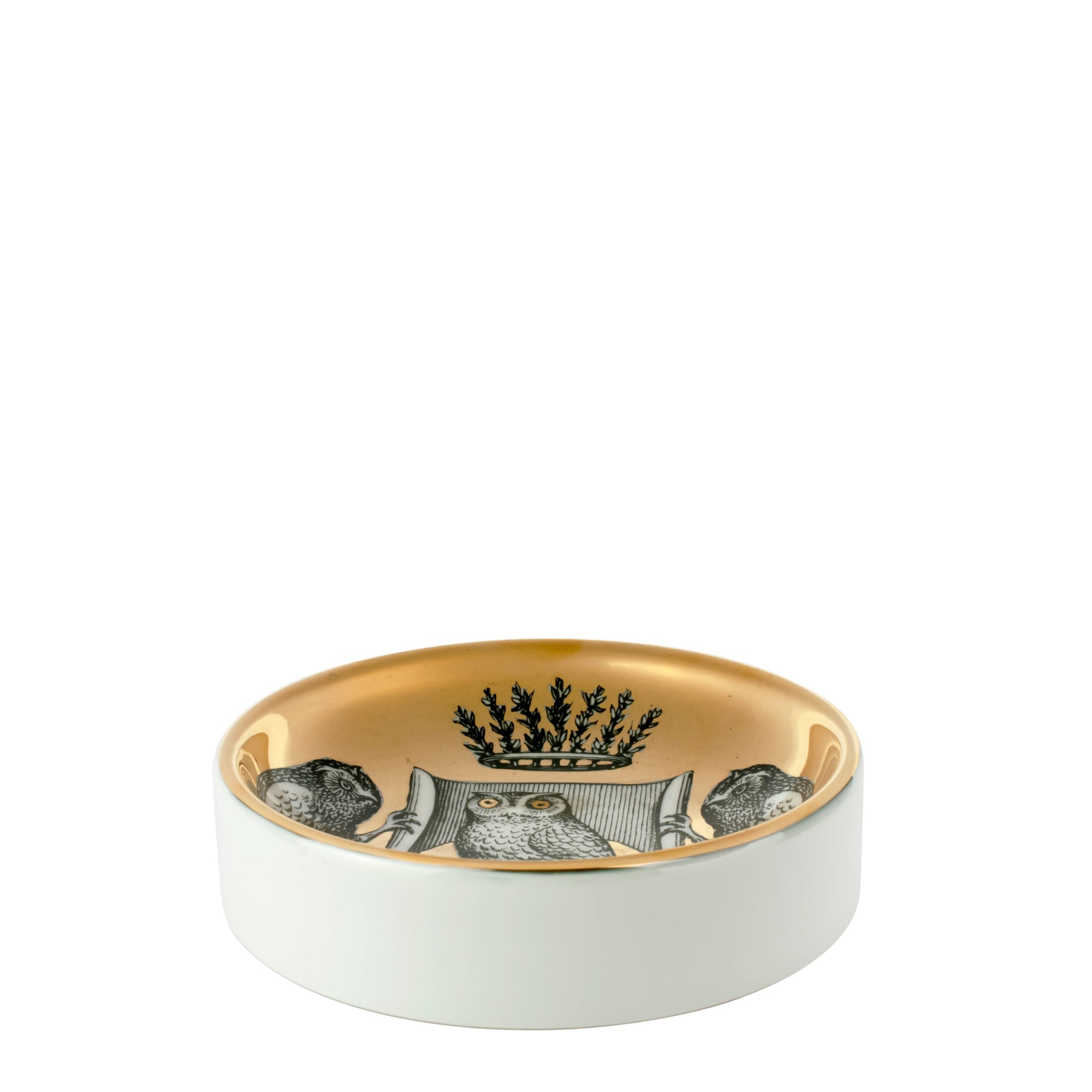 Stemma di civette round porcelain ashtray - Gold & Black & White