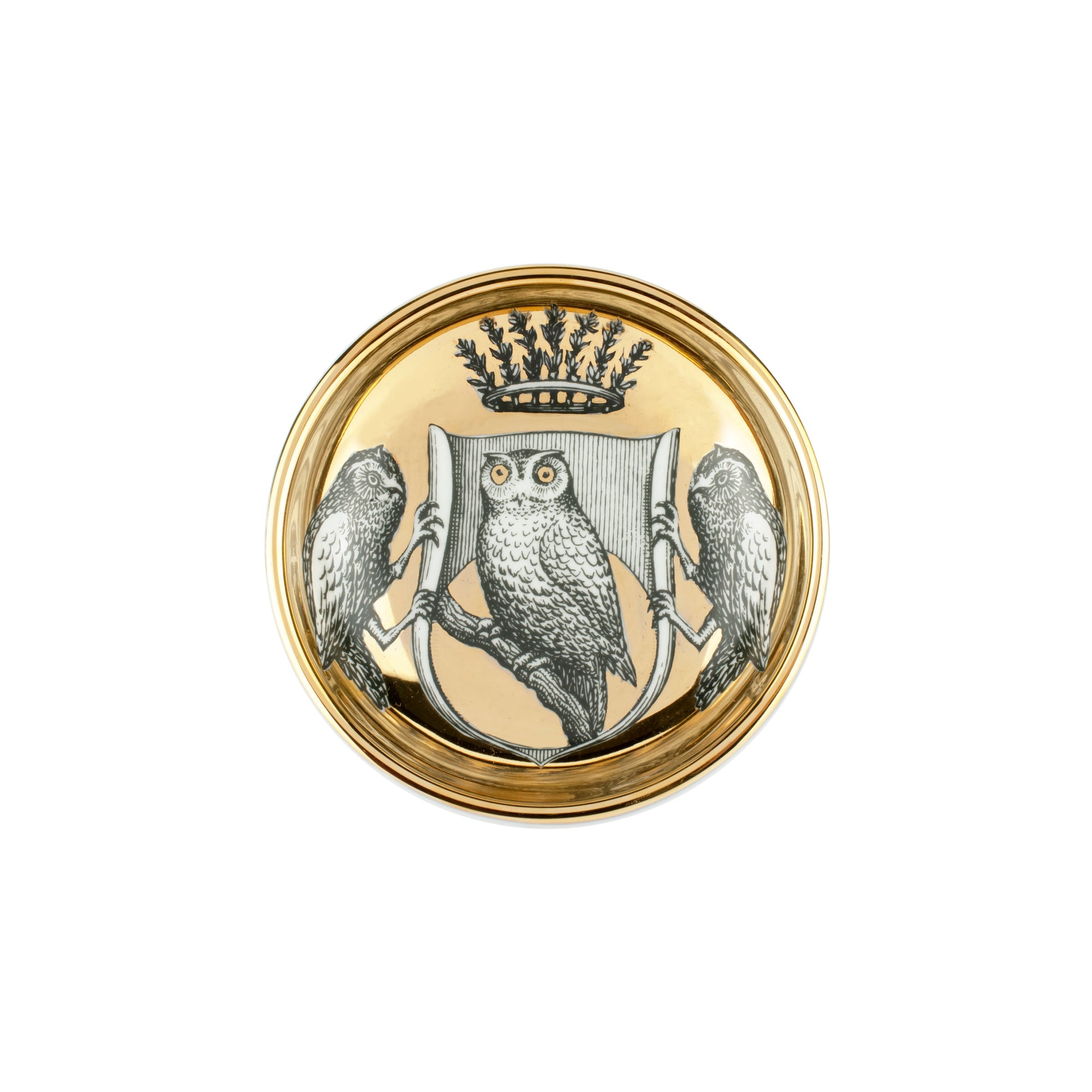 Stemma di civette round porcelain ashtray - Gold & Black & White