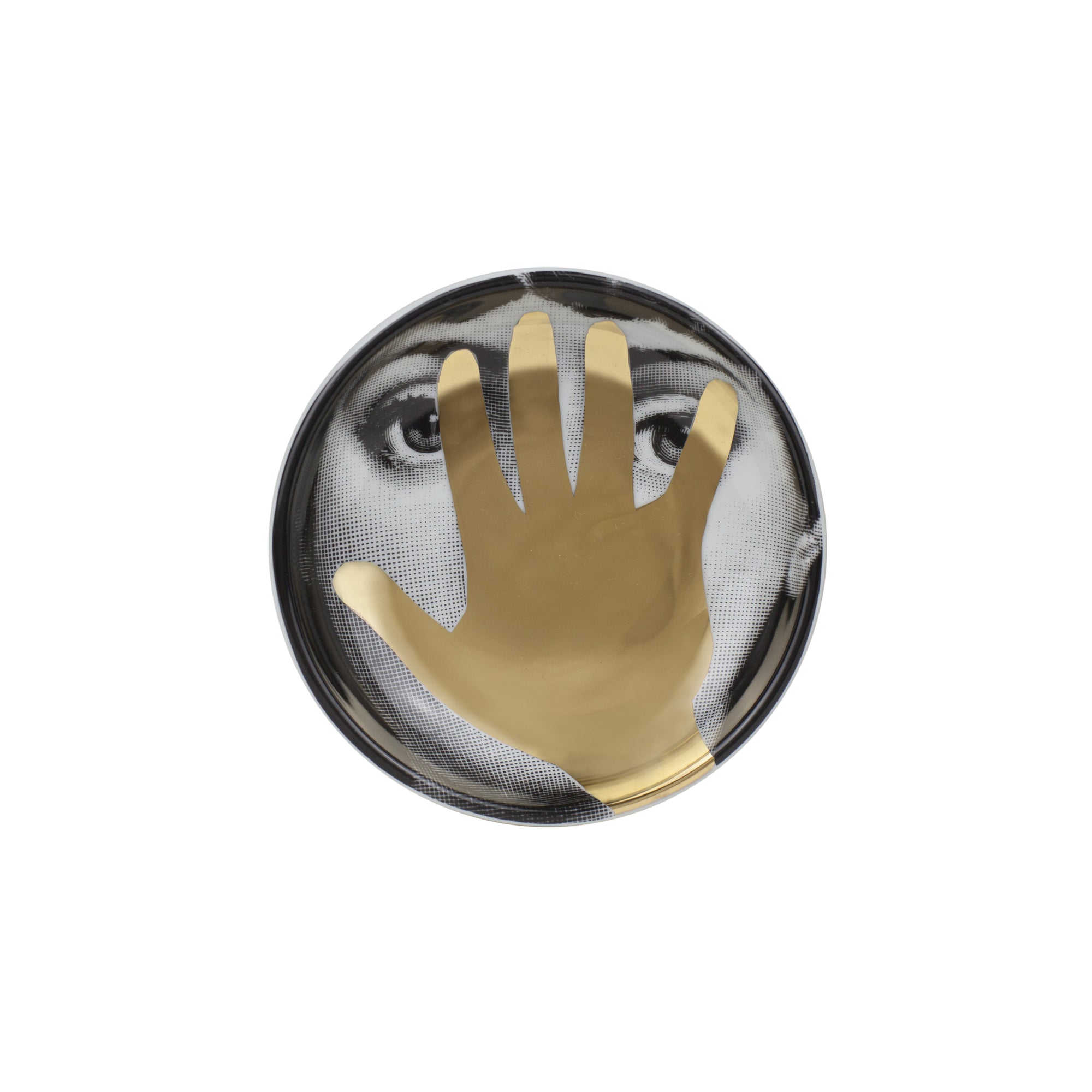 Tema e Variazioni n°15 round porcelain ashtray - Gold & Black & White