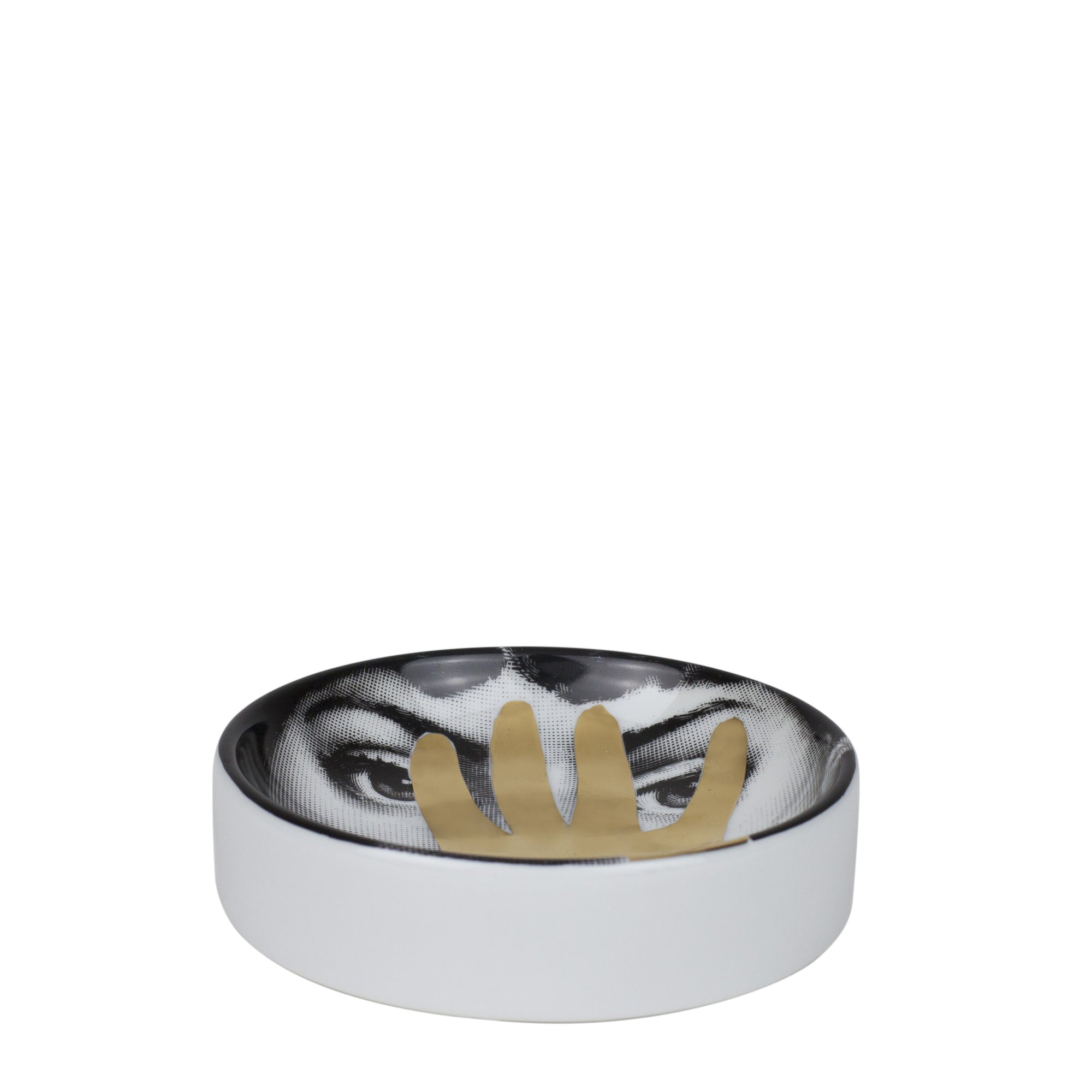 Tema e Variazioni n°15 round porcelain ashtray - Gold & Black & White