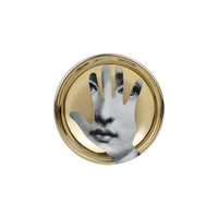 Tema e Variazioni n°16 round porcelain ashtray - Gold & Black & White