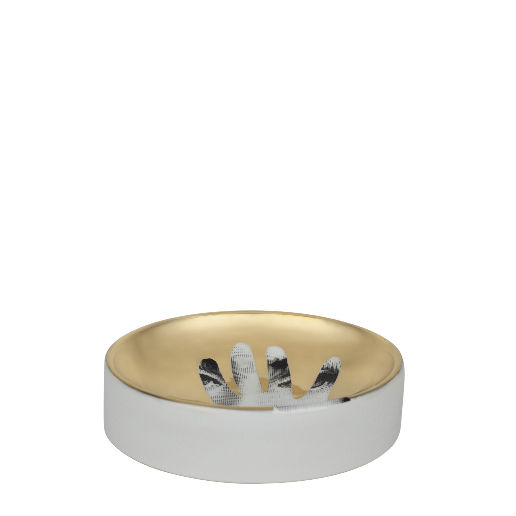 Tema e Variazioni n°16 round porcelain ashtray - Gold & Black & White
