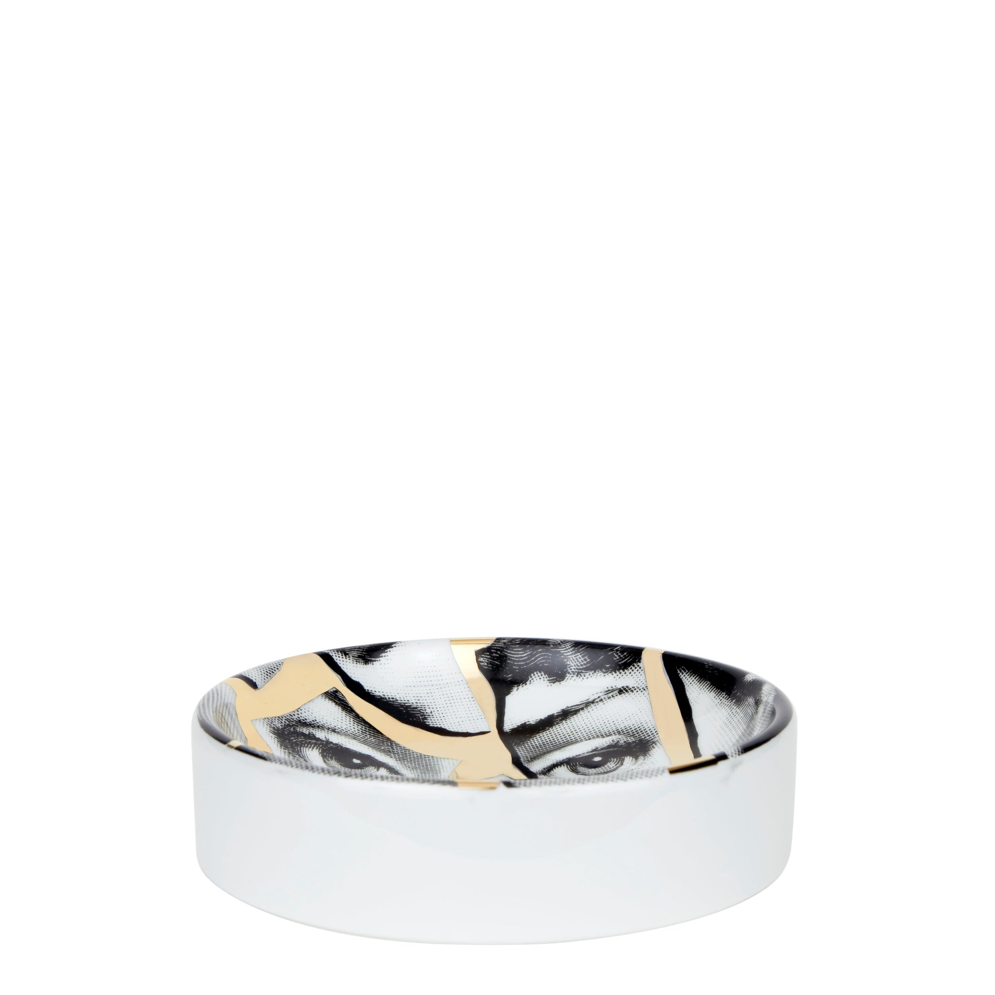 Tema e Variazioni n°2 round porcelain ashtray - Gold & Black & White