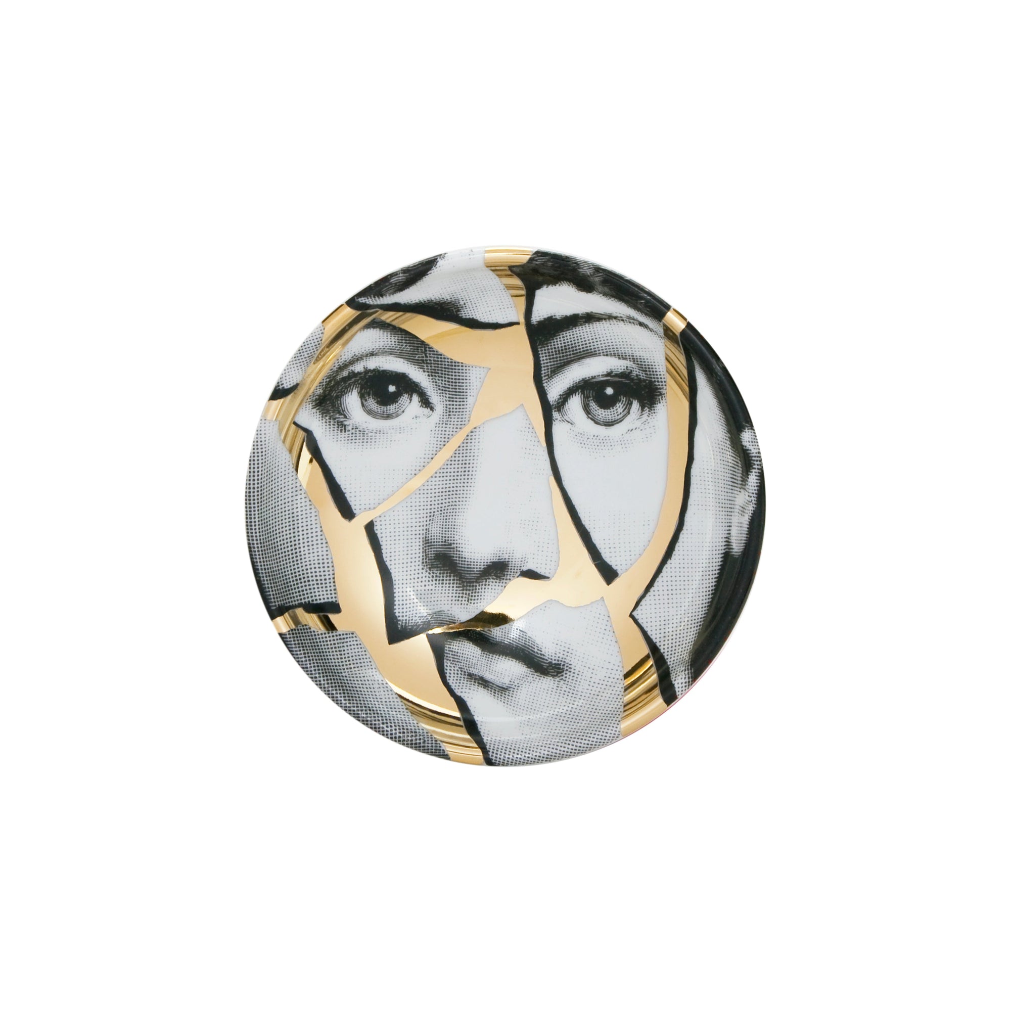Tema e Variazioni n°2 round porcelain ashtray - Gold & Black & White
