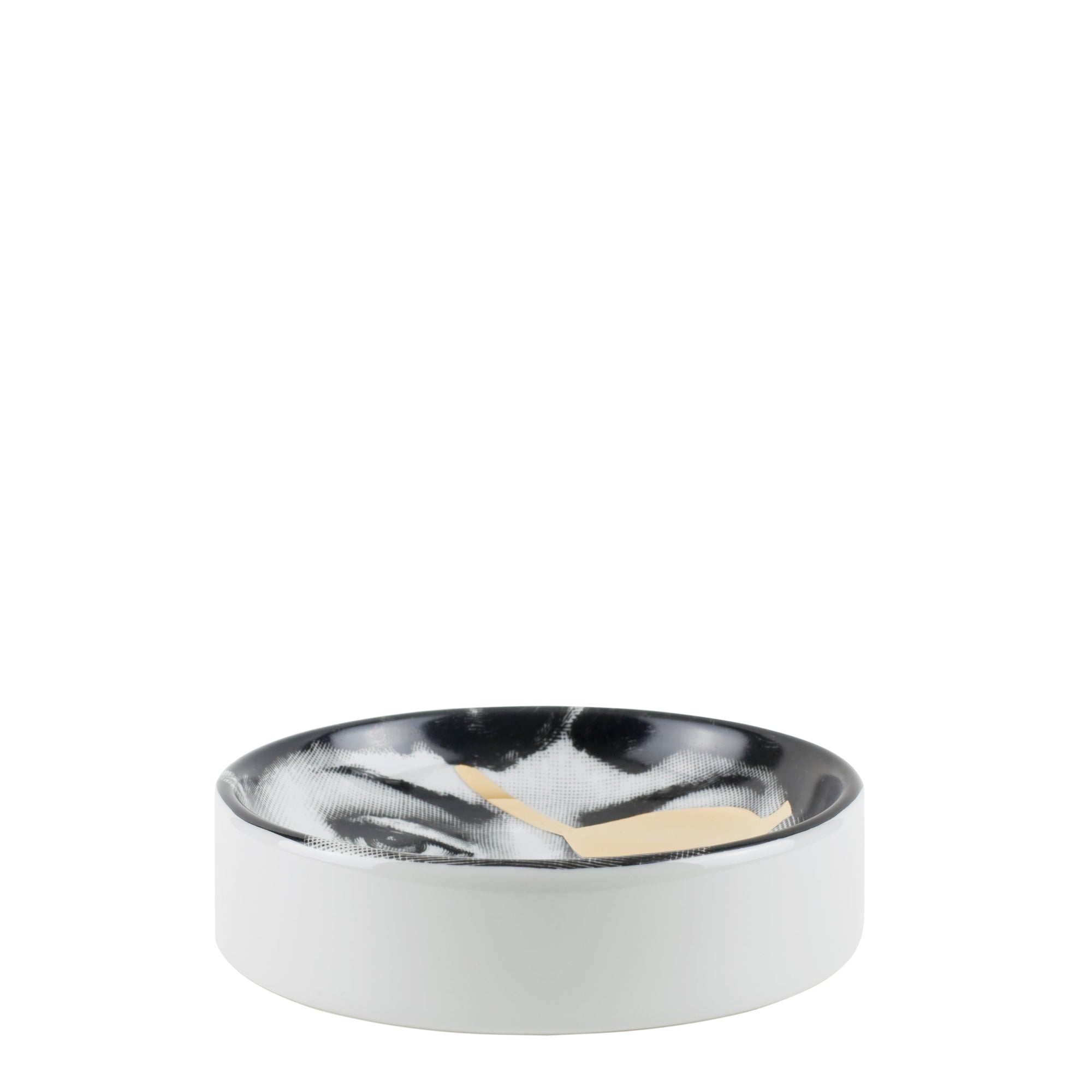 Tema e Variazioni n°8 round porcelain ashtray - Gold & Black & White