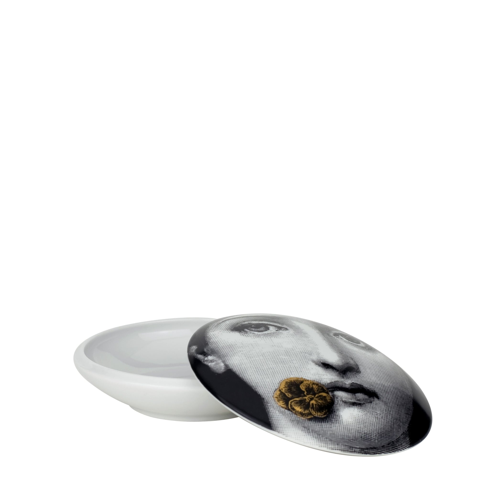 Tema e Variazioni n°137 round porcelain box - Gold & Black & White