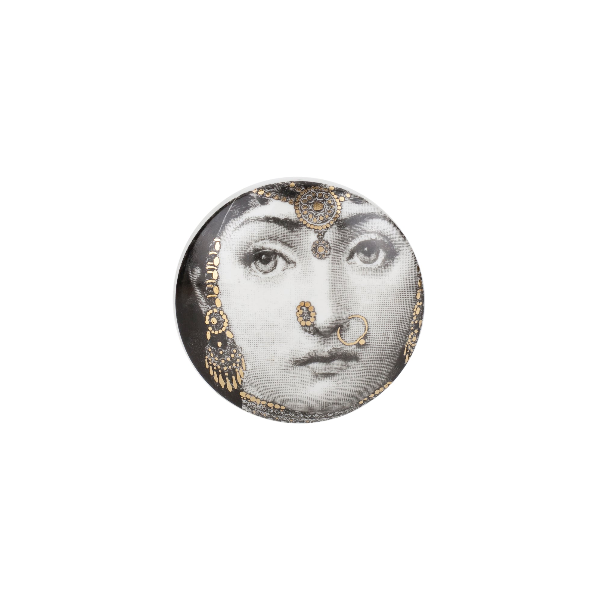 Tema e Variazioni n. 228 round box in porcelain - Gold & Black & White