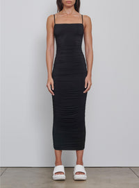 Ruched Slip Dress - Black