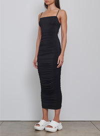 Ruched Slip Dress - Black