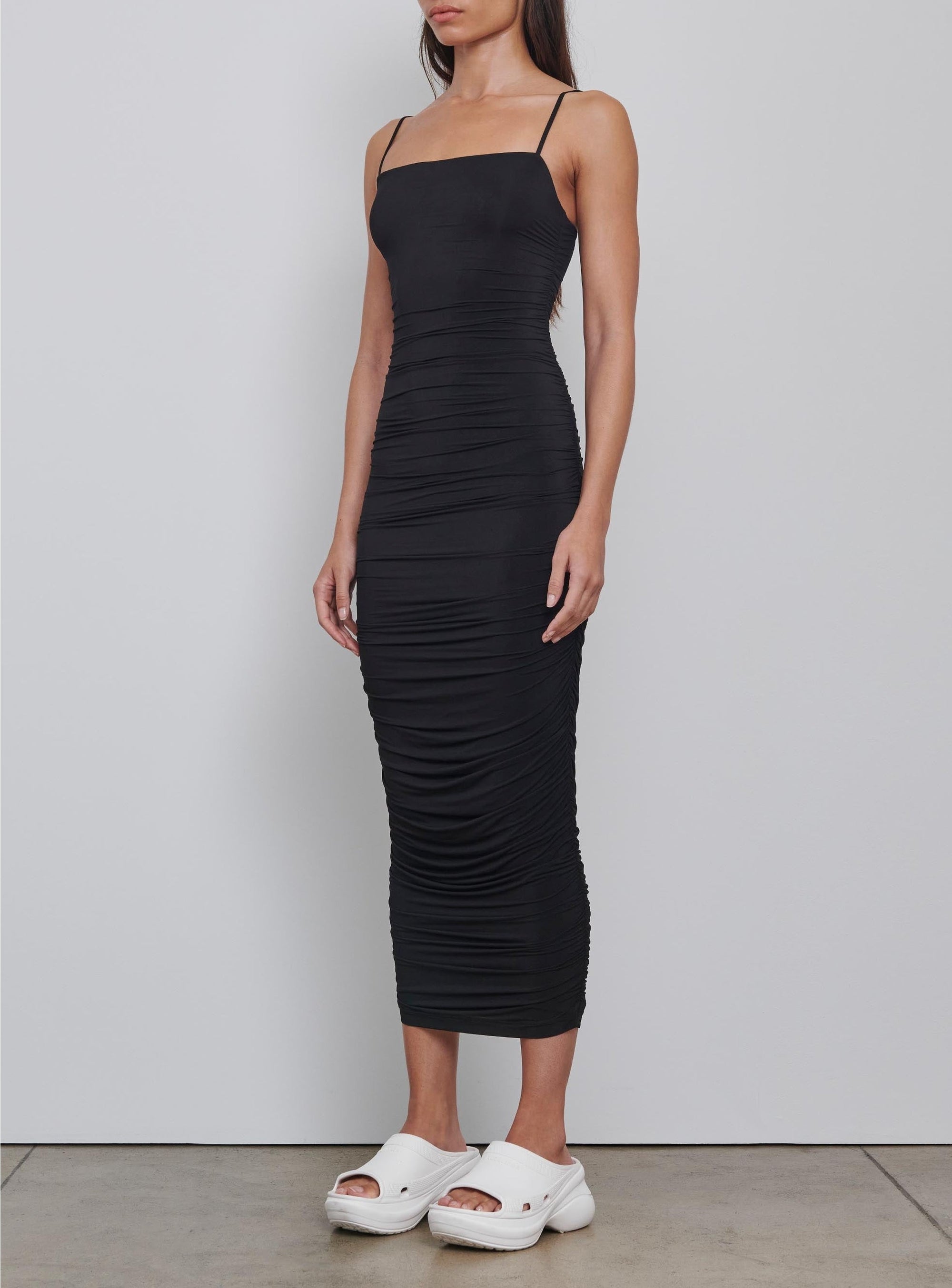 Ruched Slip Dress - Black