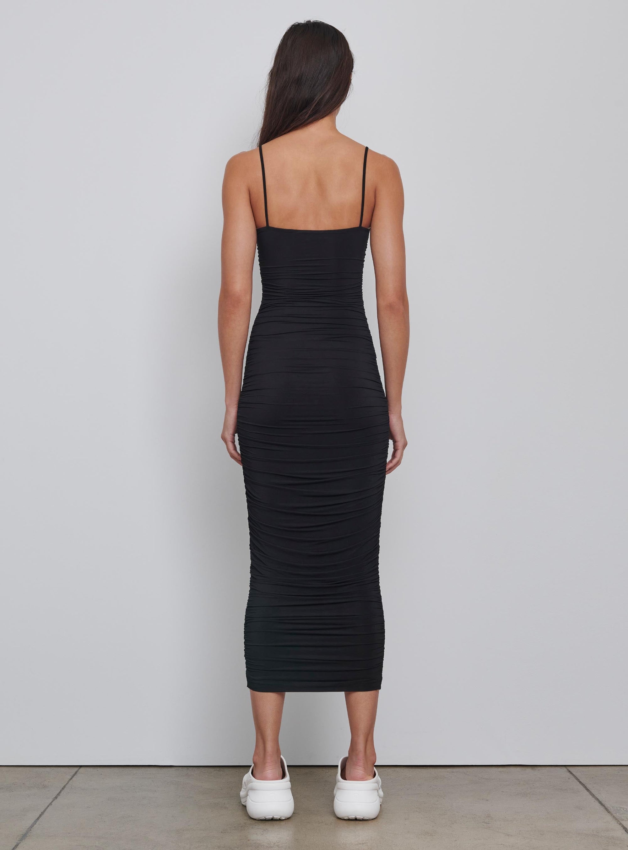 Ruched Slip Dress - Black