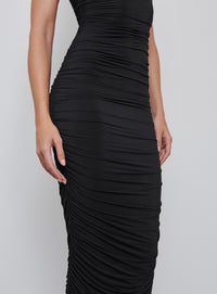 Ruched Slip Dress - Black
