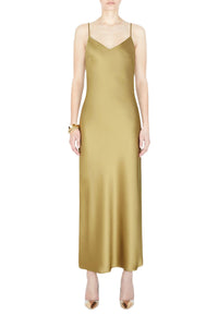 Robe longue à col V - Olive