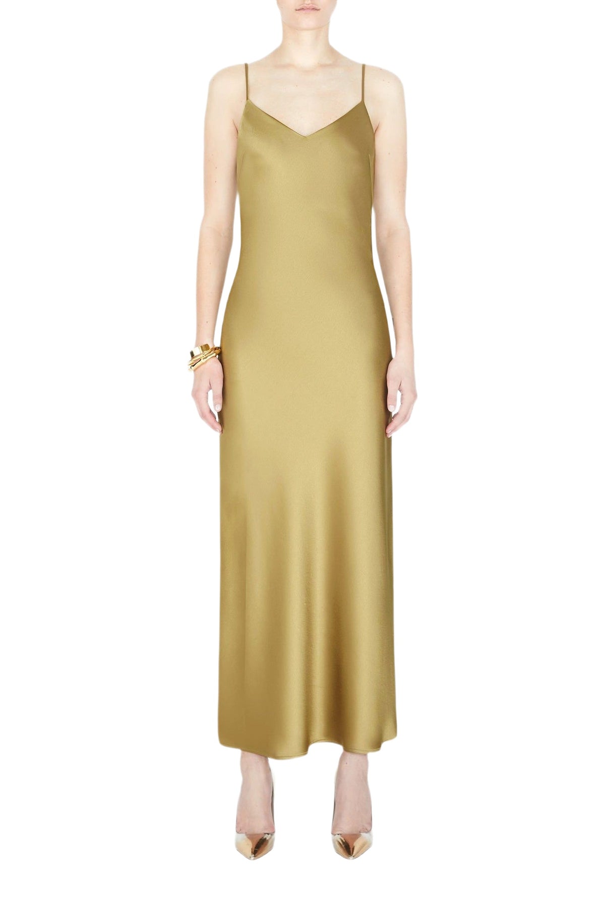 Robe longue à col V - Olive