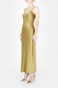 Cropped V Neck Slip Dress - Olive