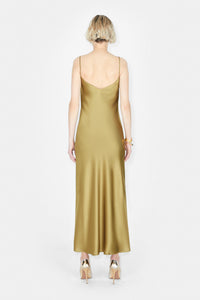 Cropped V Neck Slip Dress - Olive