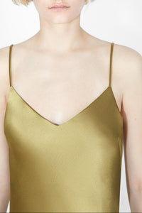 Robe longue à col V - Olive