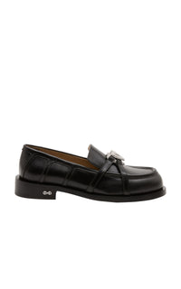 Double Heart leather & rhinestone loafers - Black