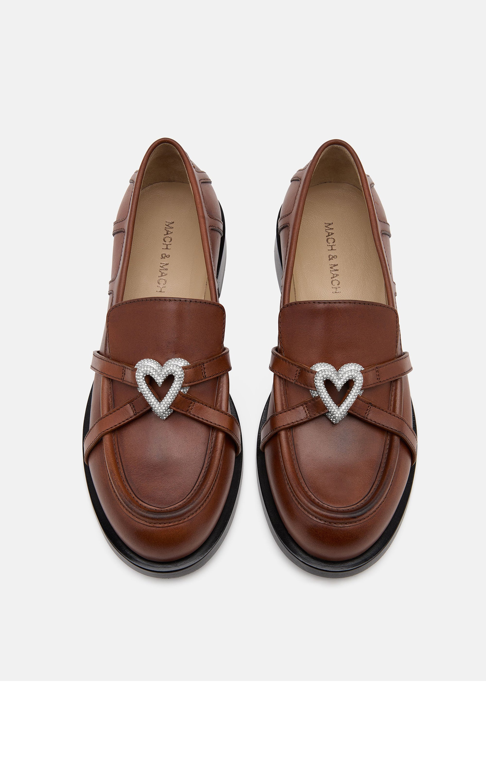 Double Heart leather & rhinestone loafers - Light Brown