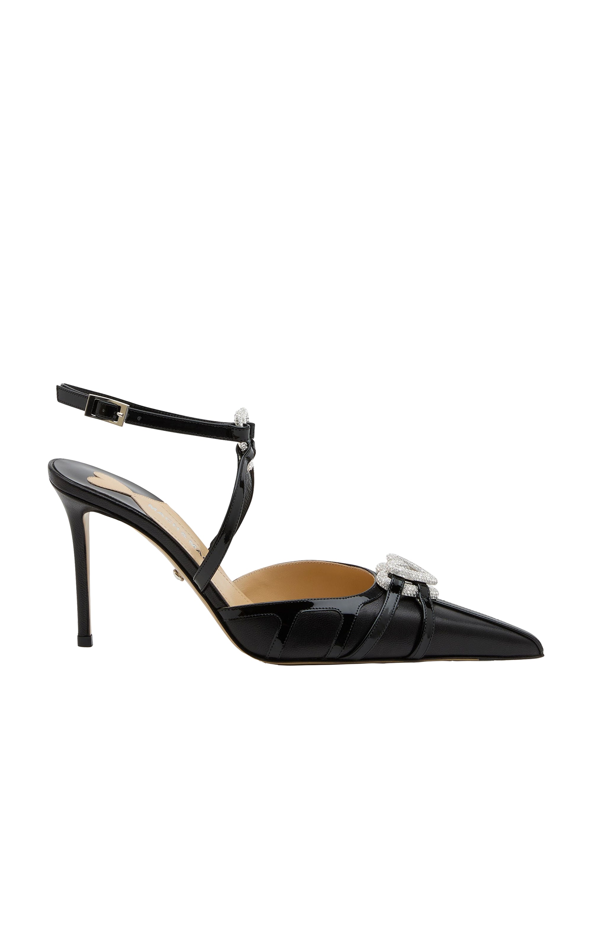 Double Heart 95 strappy pumps in leather & rhinestone - Black