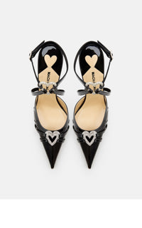 Double Heart 95 strappy pumps in leather & rhinestone - Black