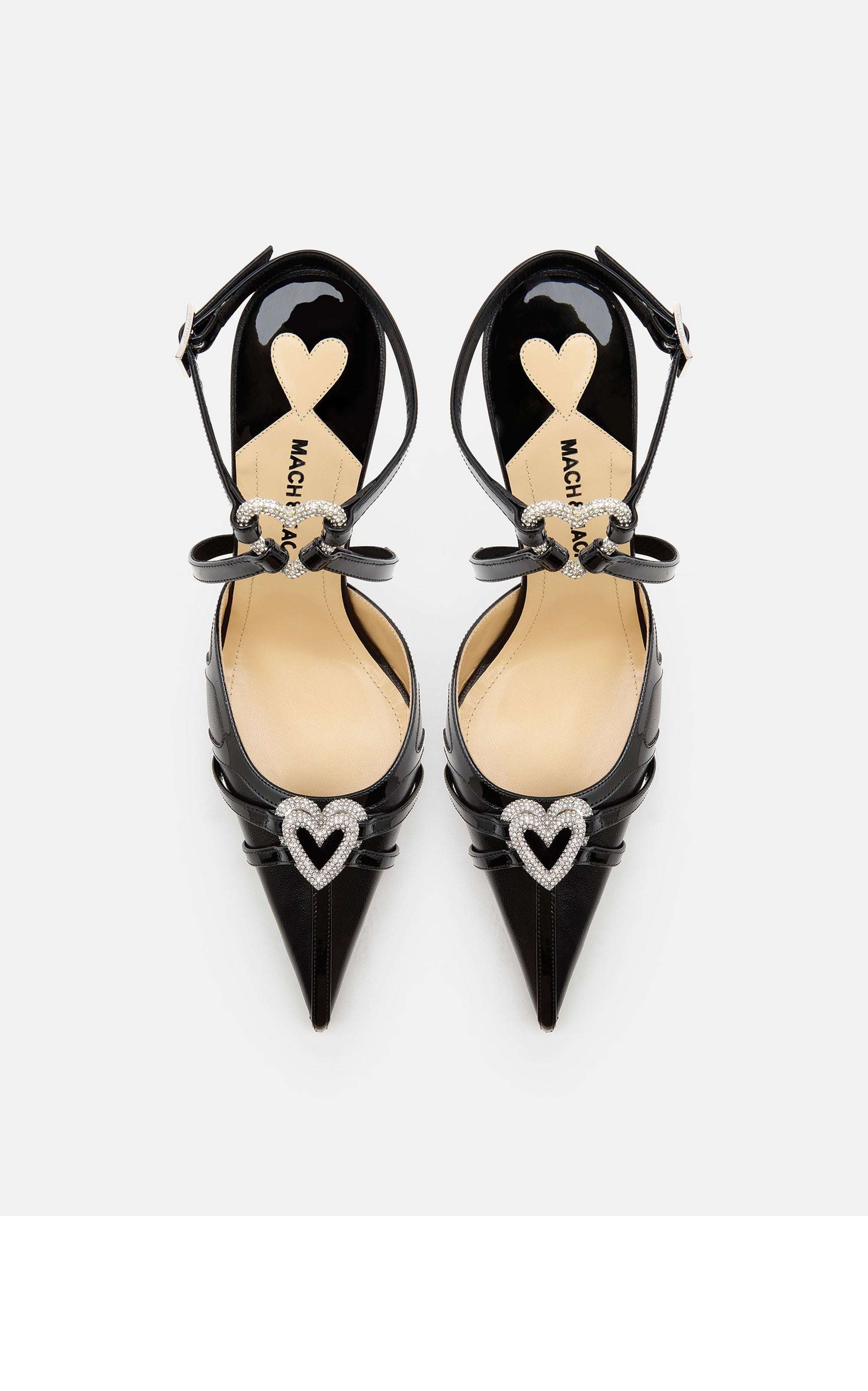 Double Heart 95 strappy pumps in leather & rhinestone - Black
