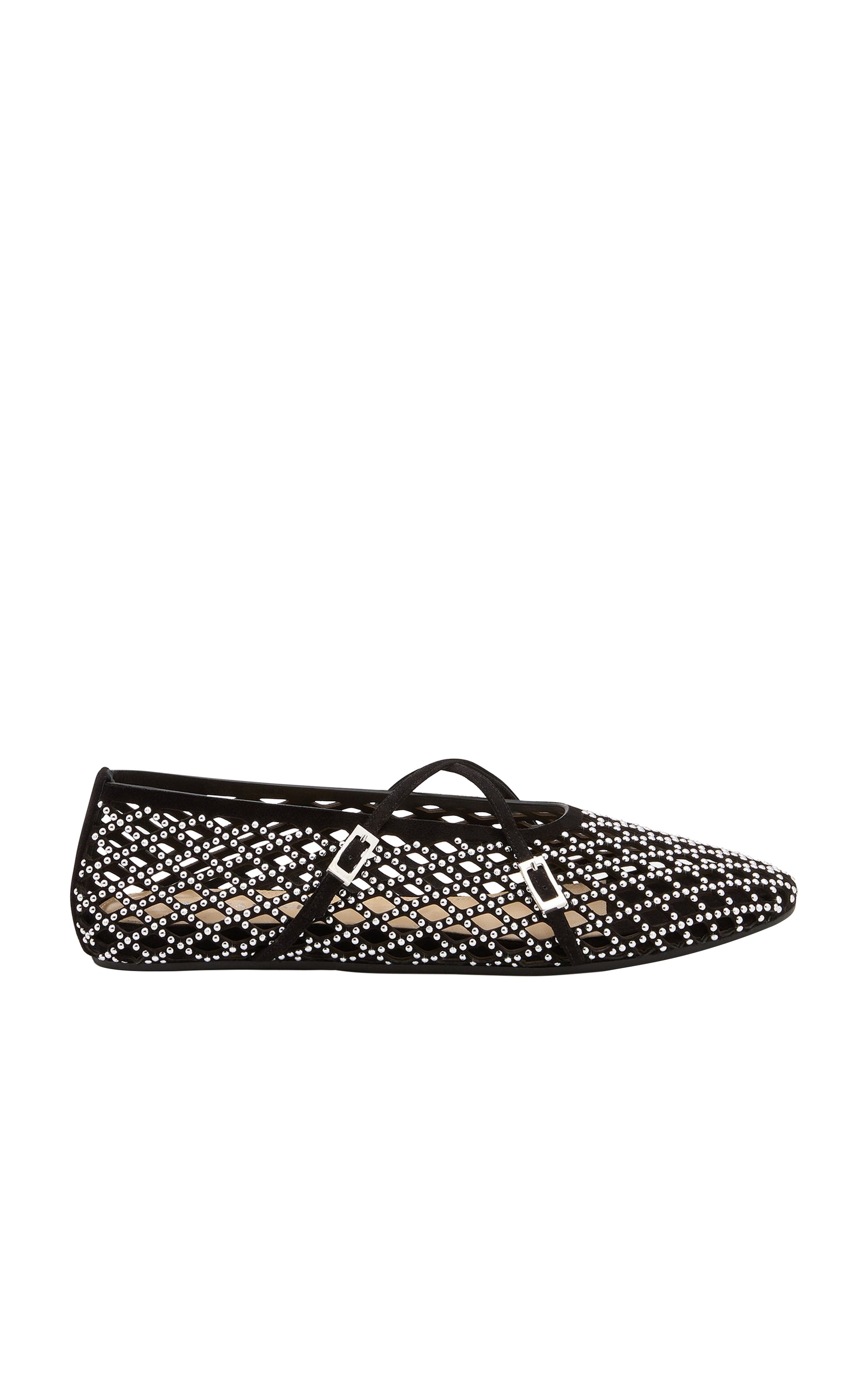 Leather and rhinestone ballerinas - Black