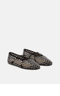 Leather and rhinestone ballerinas - Black