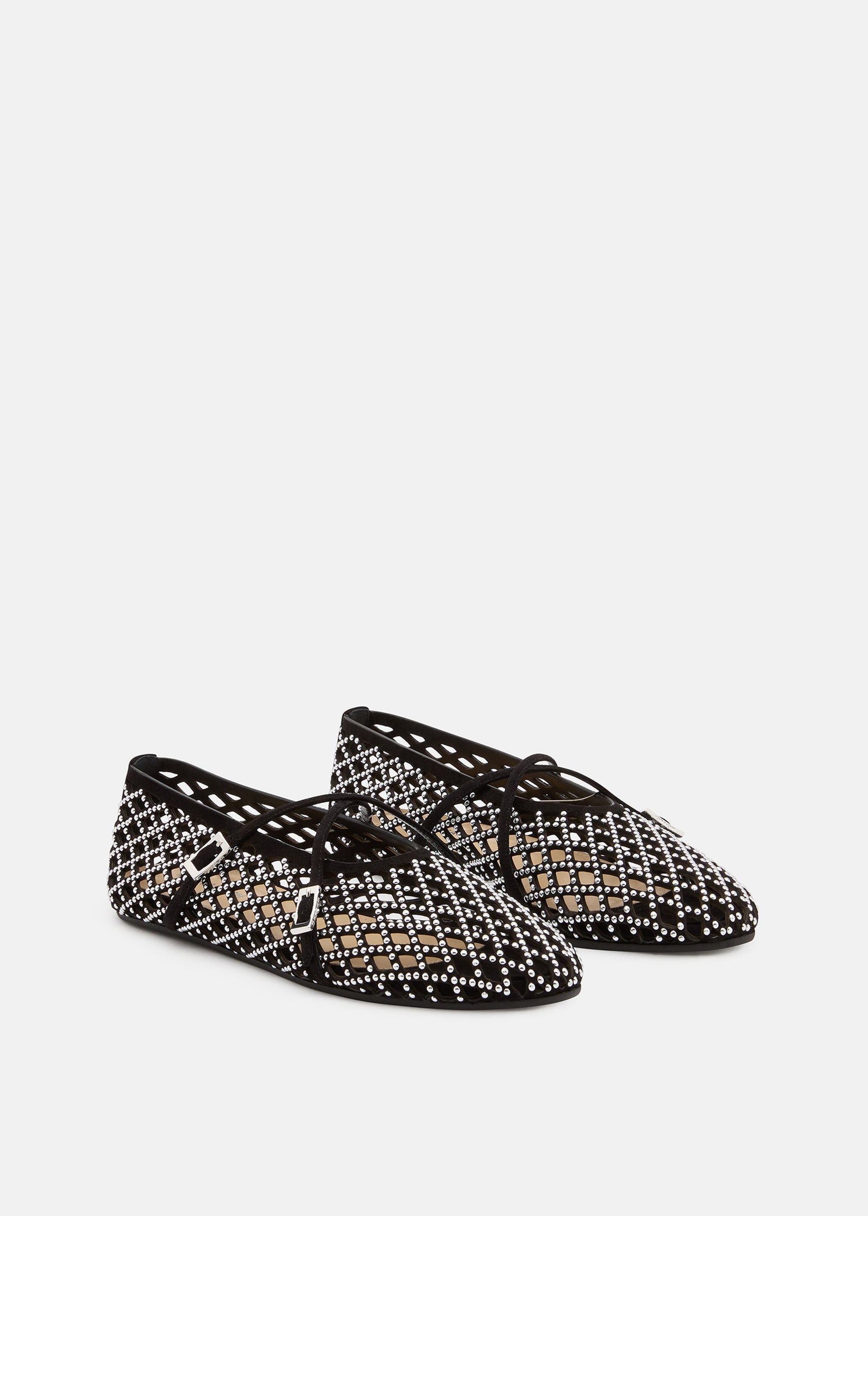 Leather and rhinestone ballerinas - Black