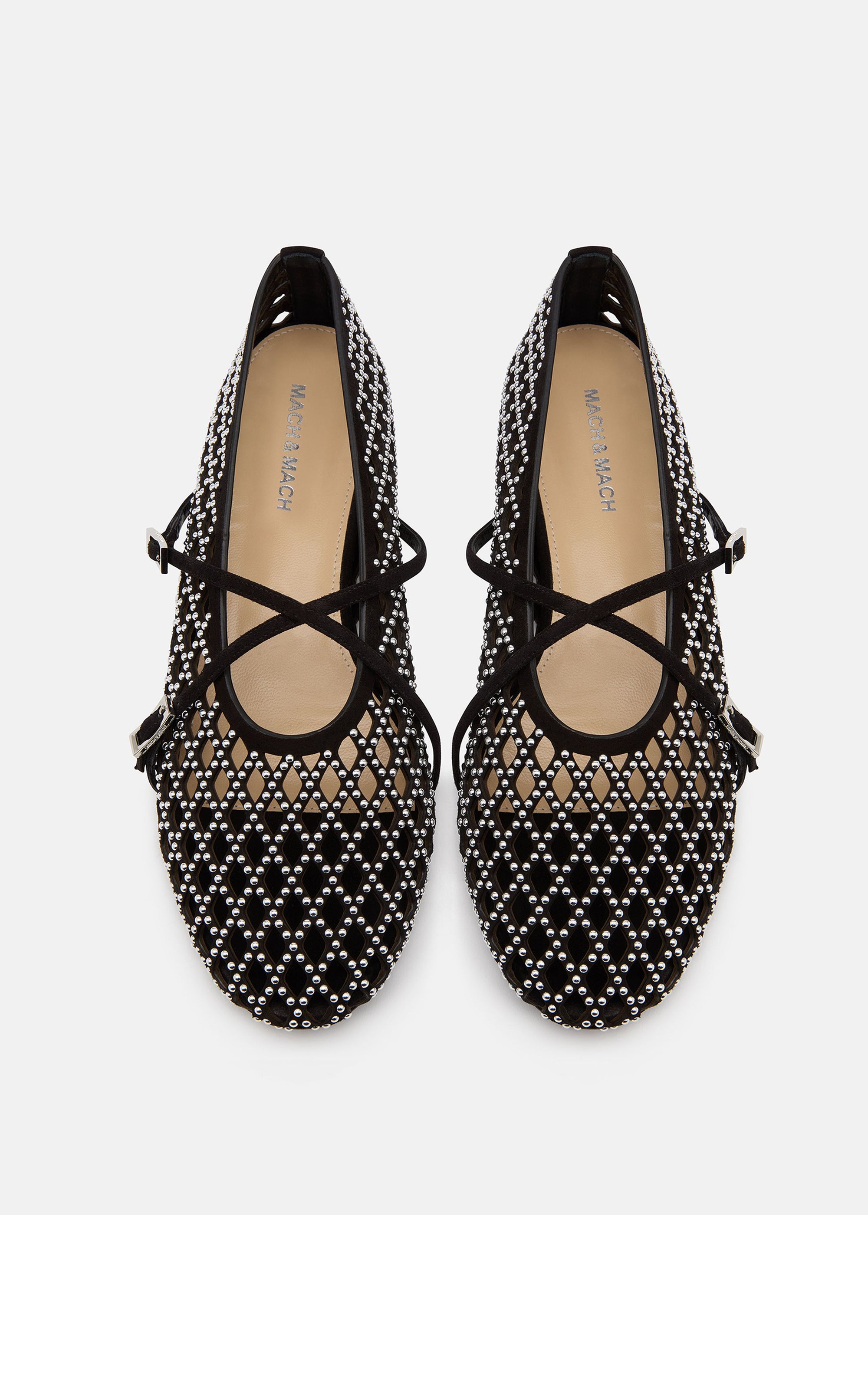 Leather and rhinestone ballerinas - Black